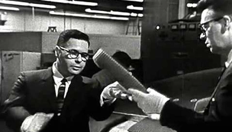 TV host John Fitch in 1960s science television program.